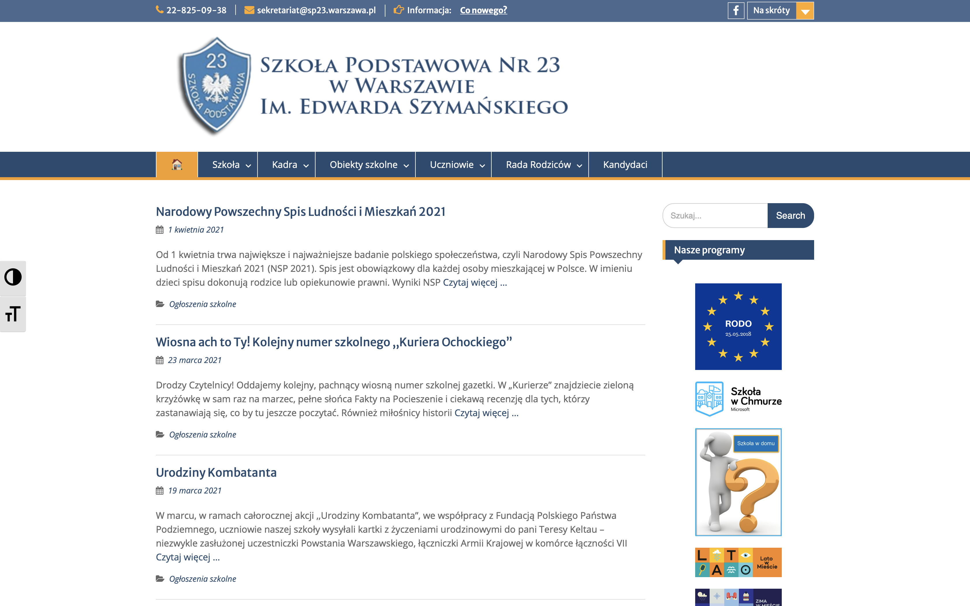 Screenshot of SP23's website from 2021, light theme